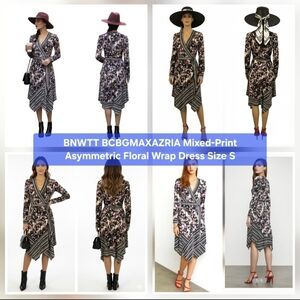 BNWTT BCBGMAXAZRIA Mixed-Print Asymmetric Floral Wrap Dress Size S